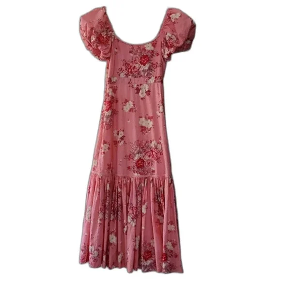 LoveShackFancy Salma Puff-Sleeve Cotton Maxi Dress, Pink, Size 0 - Picture 7 of 12